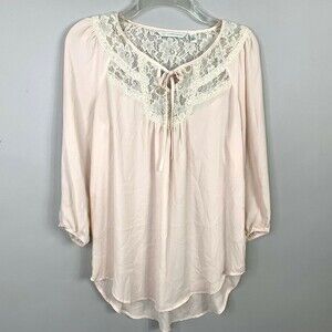Lauren Conrad Silky Night Gown with Lace Bodice Women S Pink 3/4 Sleeve